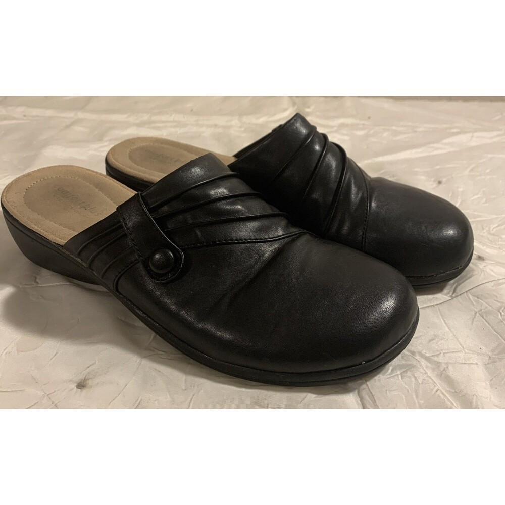 Comfort Plus By Predictions Mules Shoes Womens 9.5 M Black Slip On Closed Toe